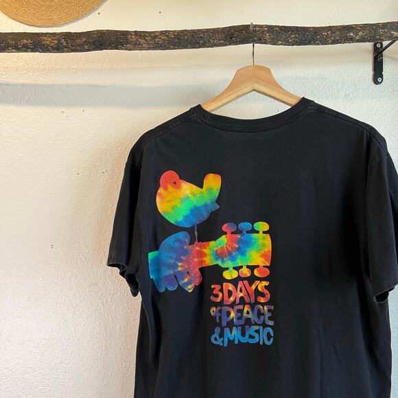 Woodstock 2009 Black Cotton Peace Tie Dye Graphic Tee Size Large Unisex - Picture 6 of 9